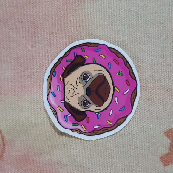 (Q) 🍩 Donut Pug Dog Sticker Doggie Dog Mom Puppy - Picture 4 of 4
